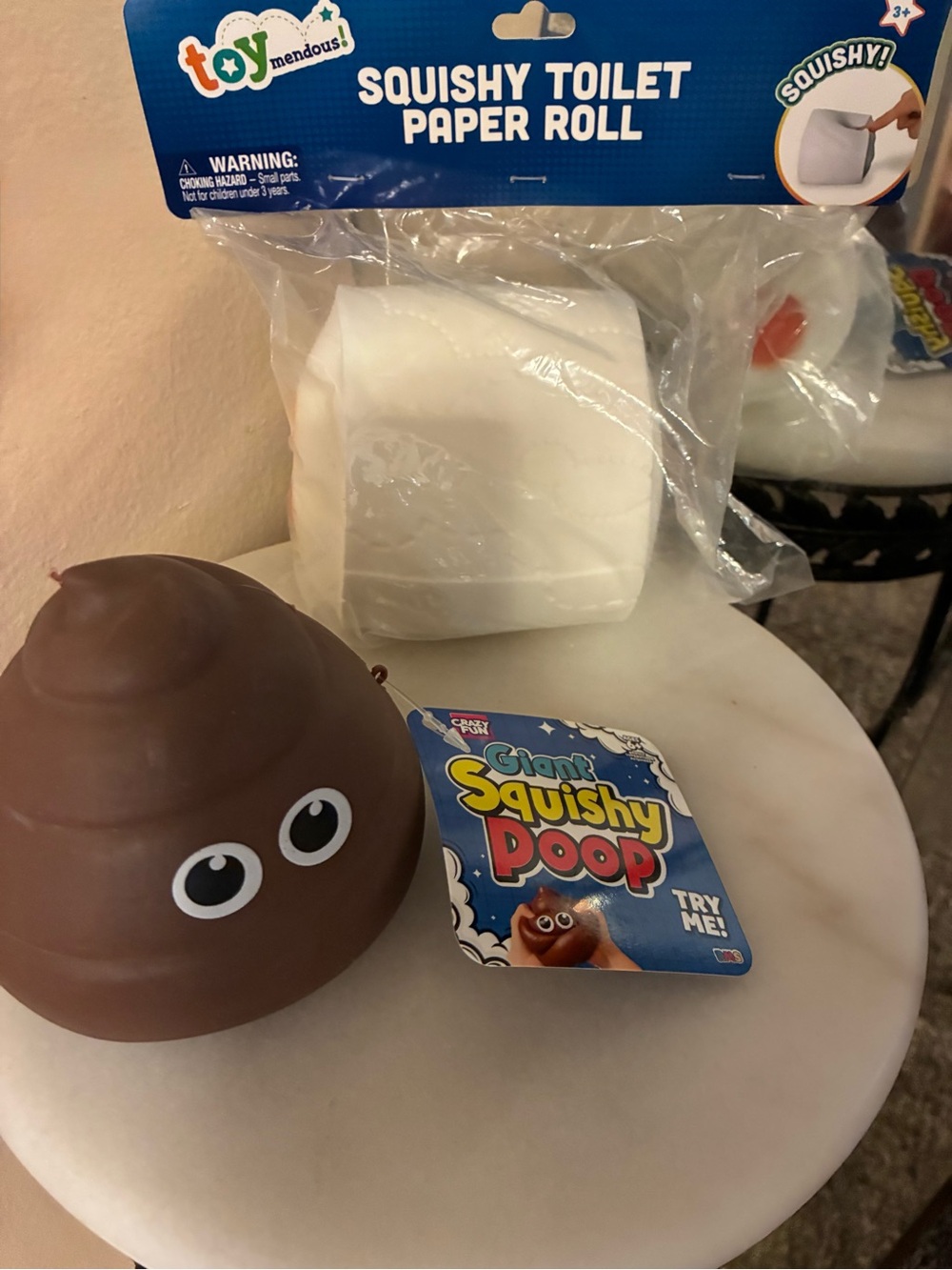 Squishy Toilet Paper Roll & Giant Squishy Poop Toy - Brown & White